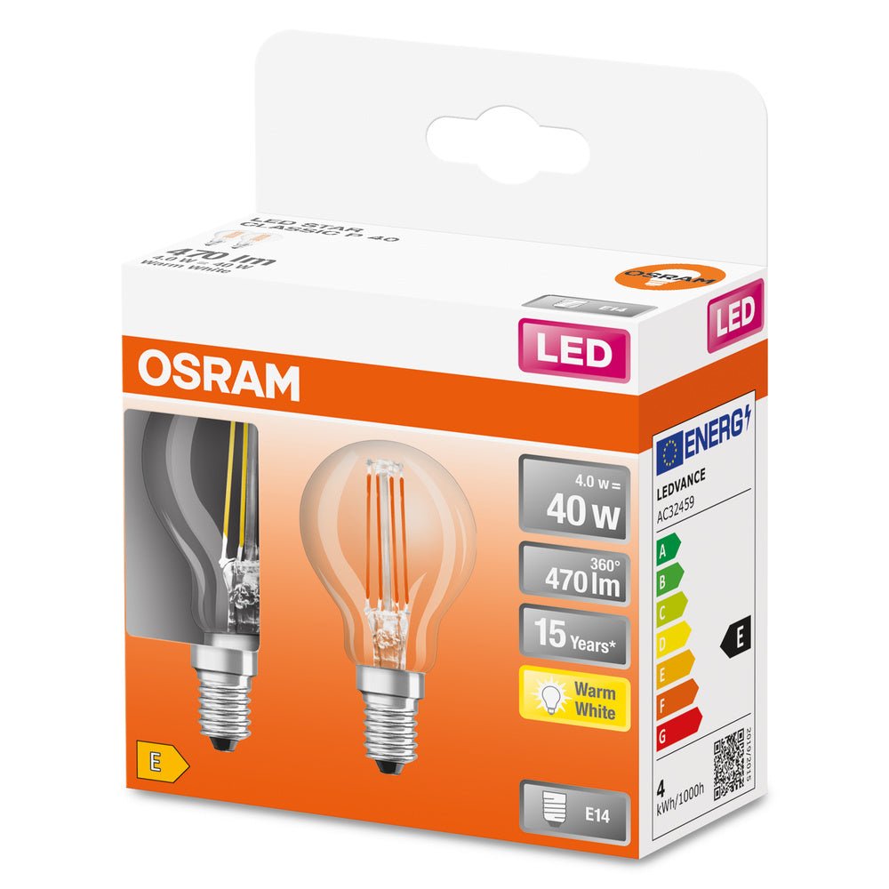 4058075434288 - 2 ks filamentová žárovka LED STAR CLASSIC P E14 4W, teplá bílá - Žárovka - LEDVANCE e - shop
