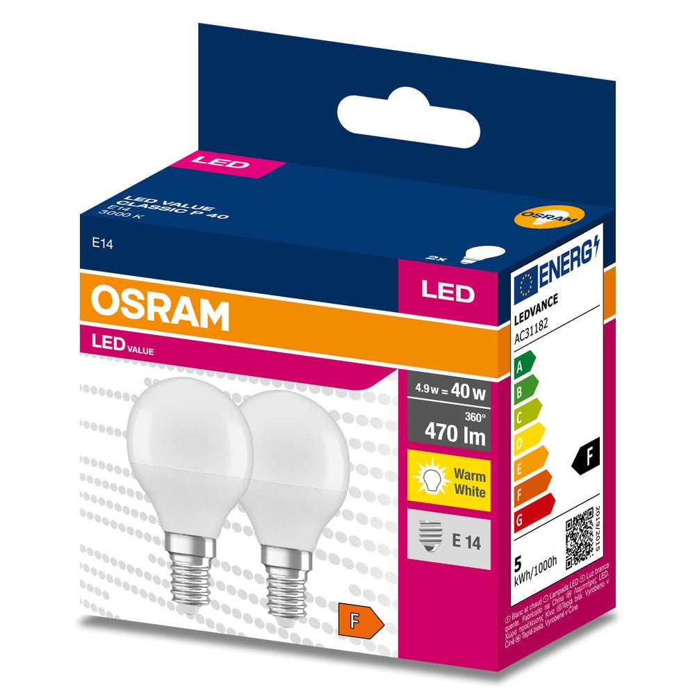2 ks LED žárovka E14 470 lm 4.9 W CLASSIC P, teplá bílá
