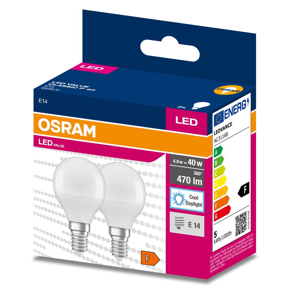 2 ks LED žárovka E14 4.9 W CLASSIC P, studená denní bílá