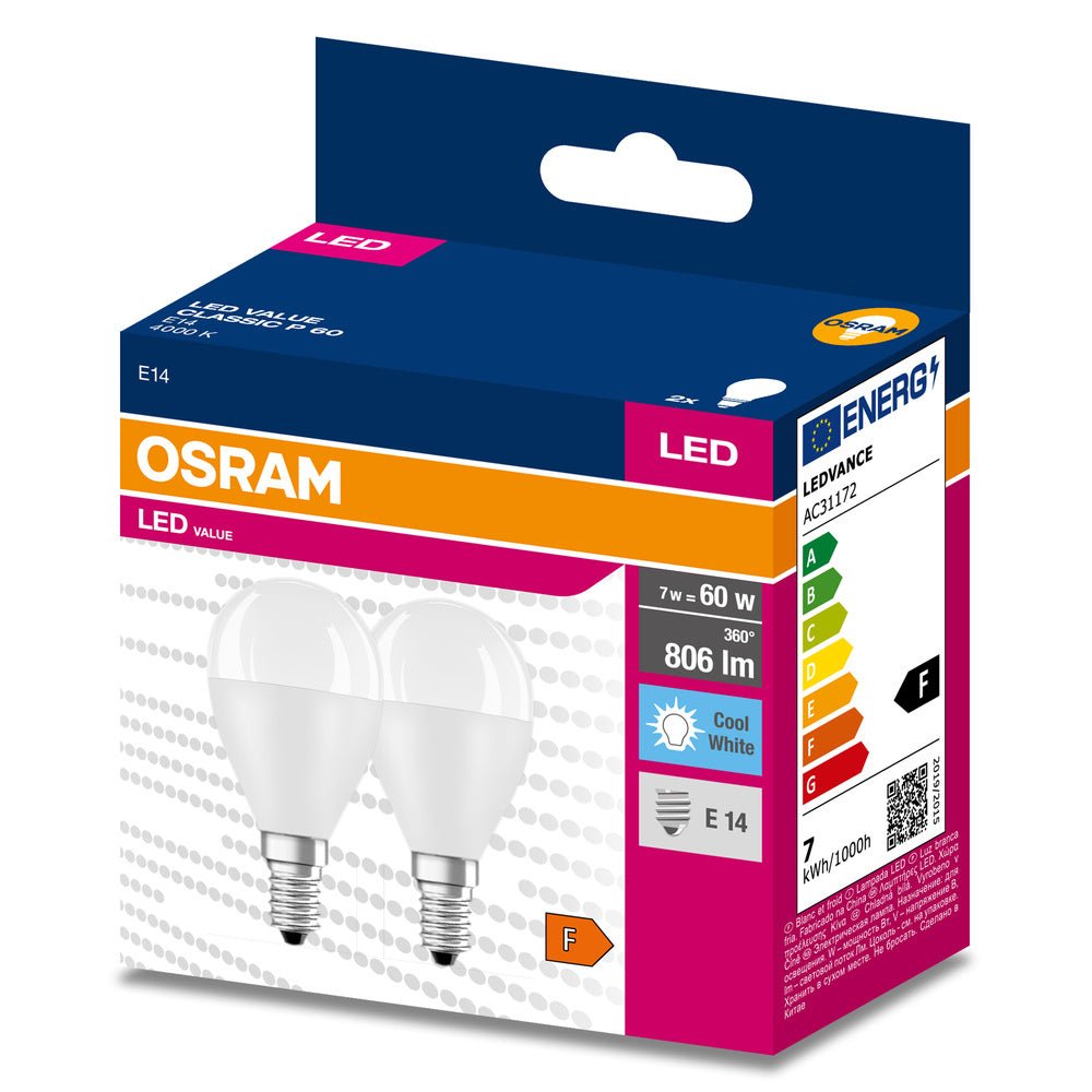 2 ks LED žárovka E14 7.5 W CLASSIC P, studená bílá