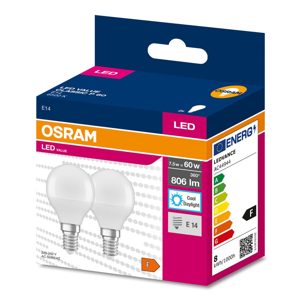 2 ks LED žárovka E14 7.5 W CLASSIC P, studená denní bílá