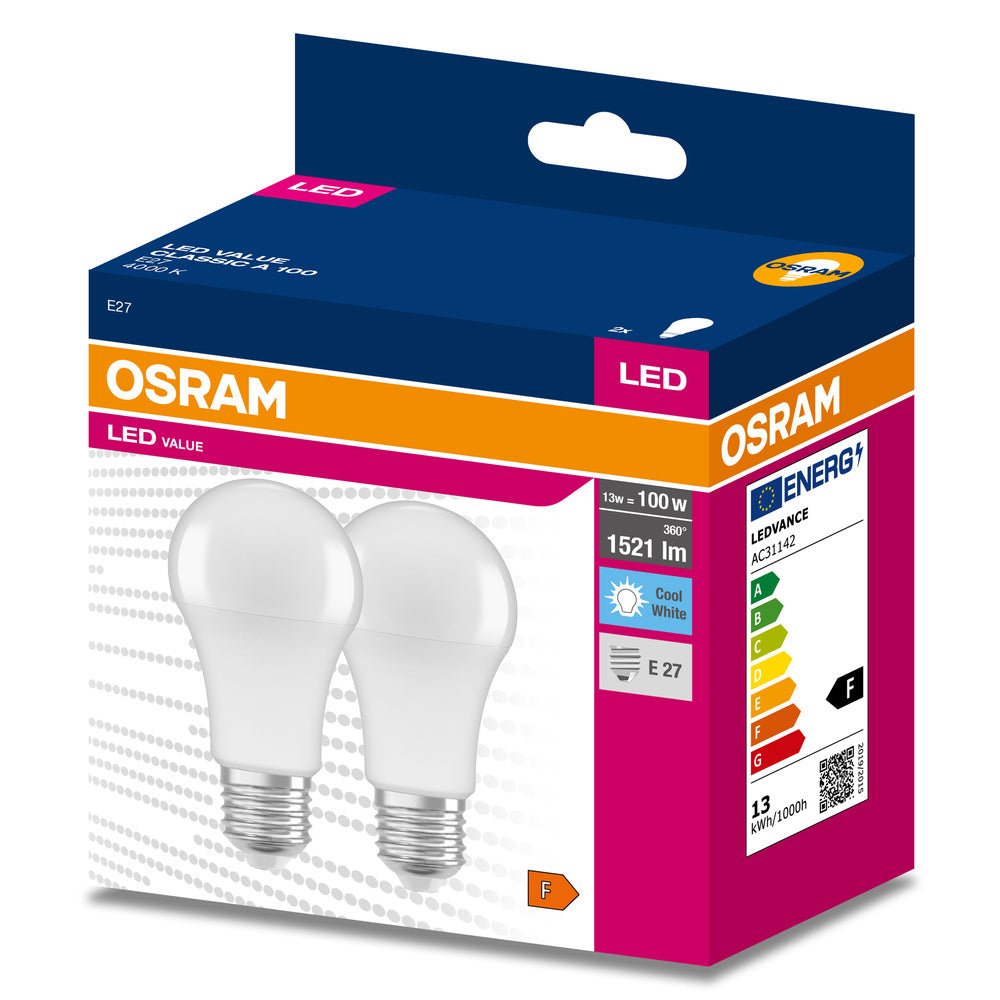 2 ks LED žárovka E27 13 W CLASSIC A, studená bílá