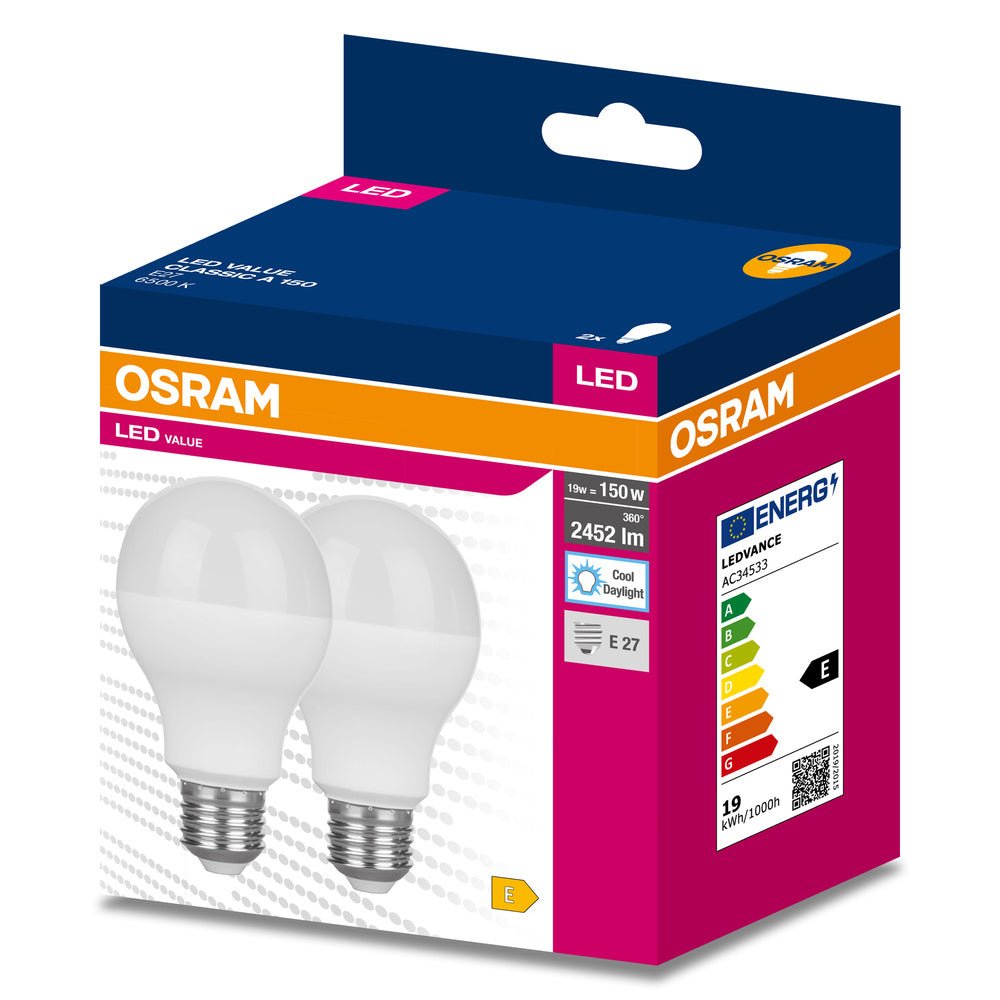 2 ks LED žárovka E27 19 W CLASSIC A, studená denní bílá