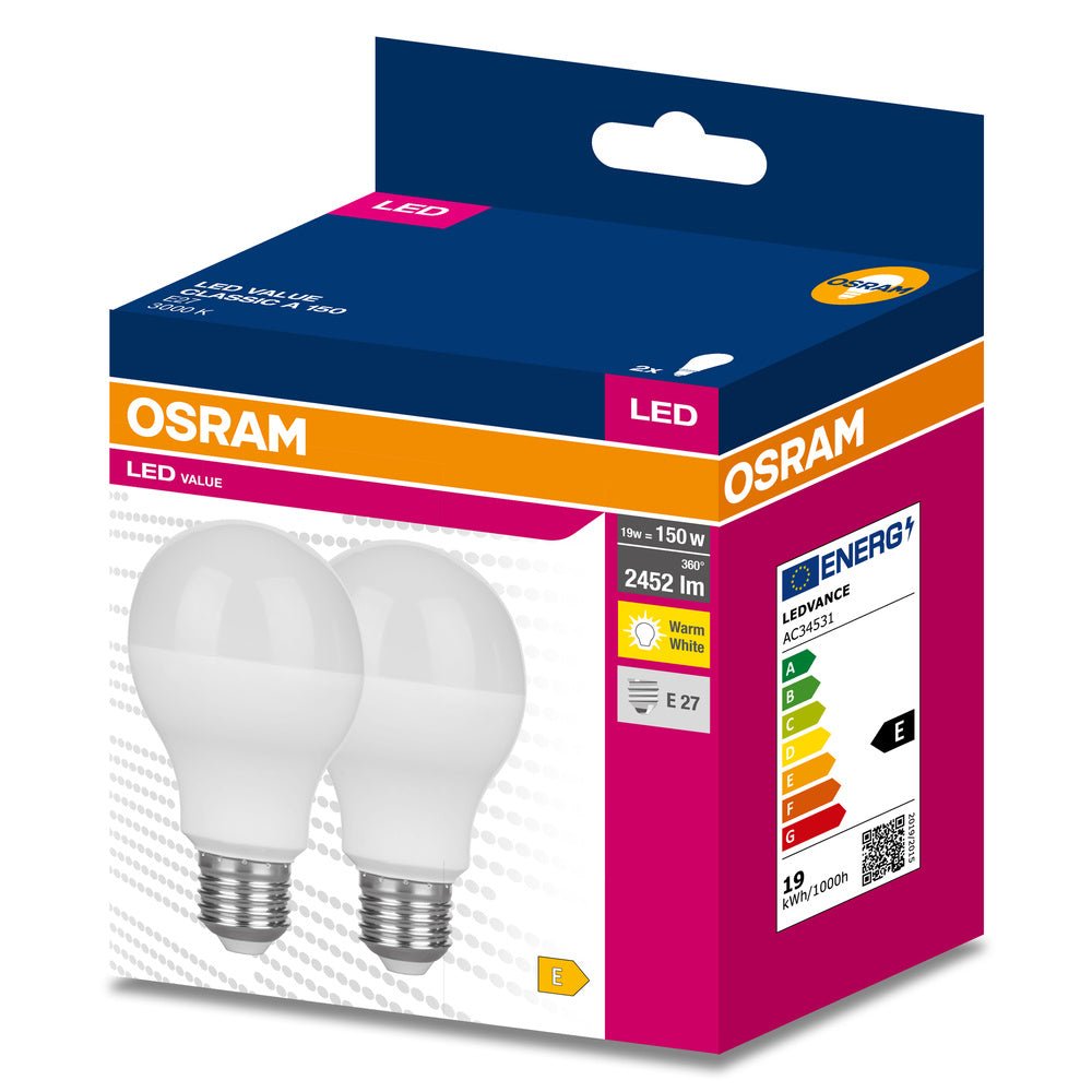 2 ks LED žárovka E27 3000 K CLASSIC A VALUE, teplá bílá