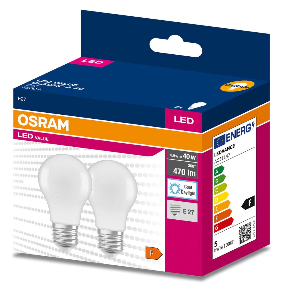 2 ks LED žárovka E27 4.9 W CLASSIC A, studená denní bílá