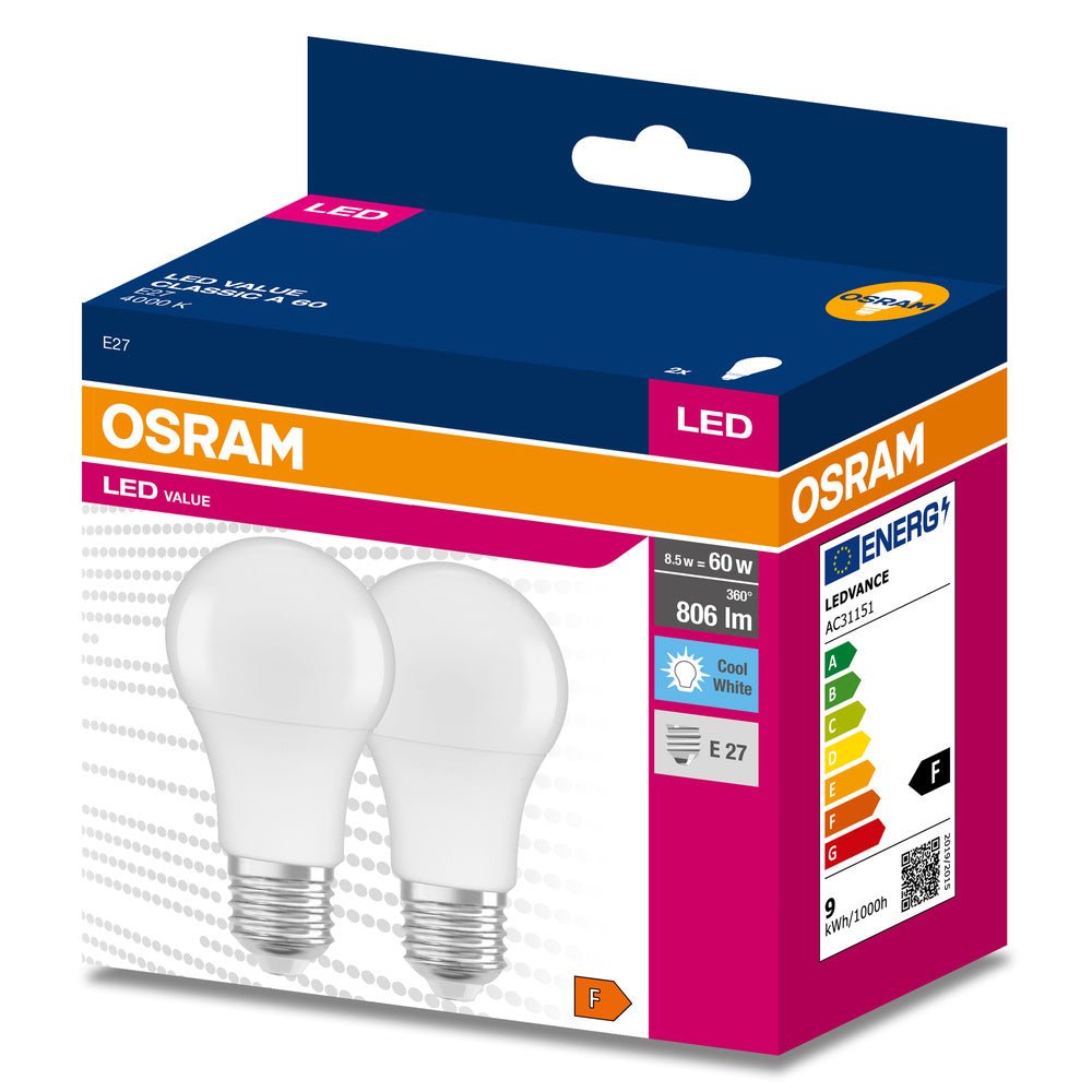 2 ks LED žárovka E27 8.5 W CLASSIC A, studená bílá