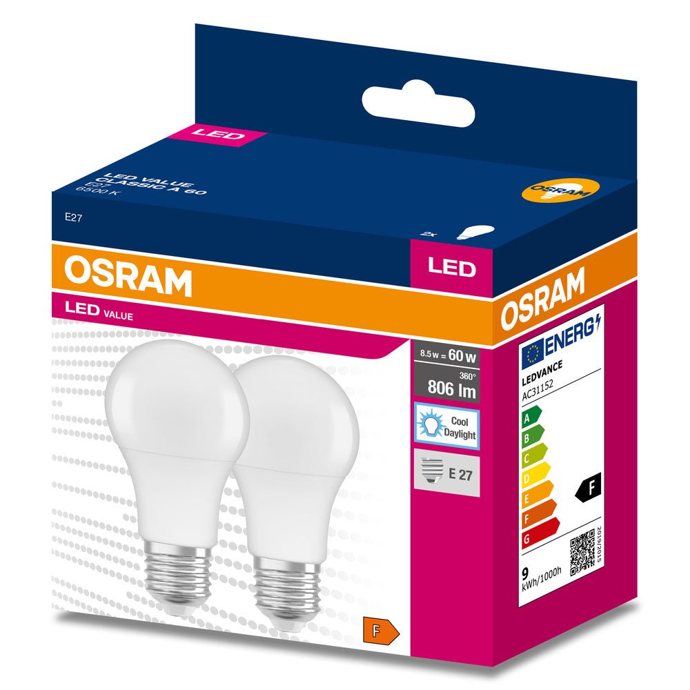 2 ks LED žárovka E27 8.5 W CLASSIC A, studená denní bílá