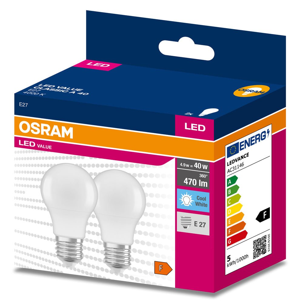 2 ks matná LED žárovka E27 4.9 W CLASSIC A, studená bílá