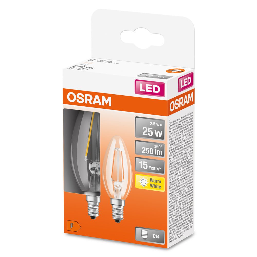 2ks filamentová žárovka svíčka LED STAR E14 2.5W, teplá bílá