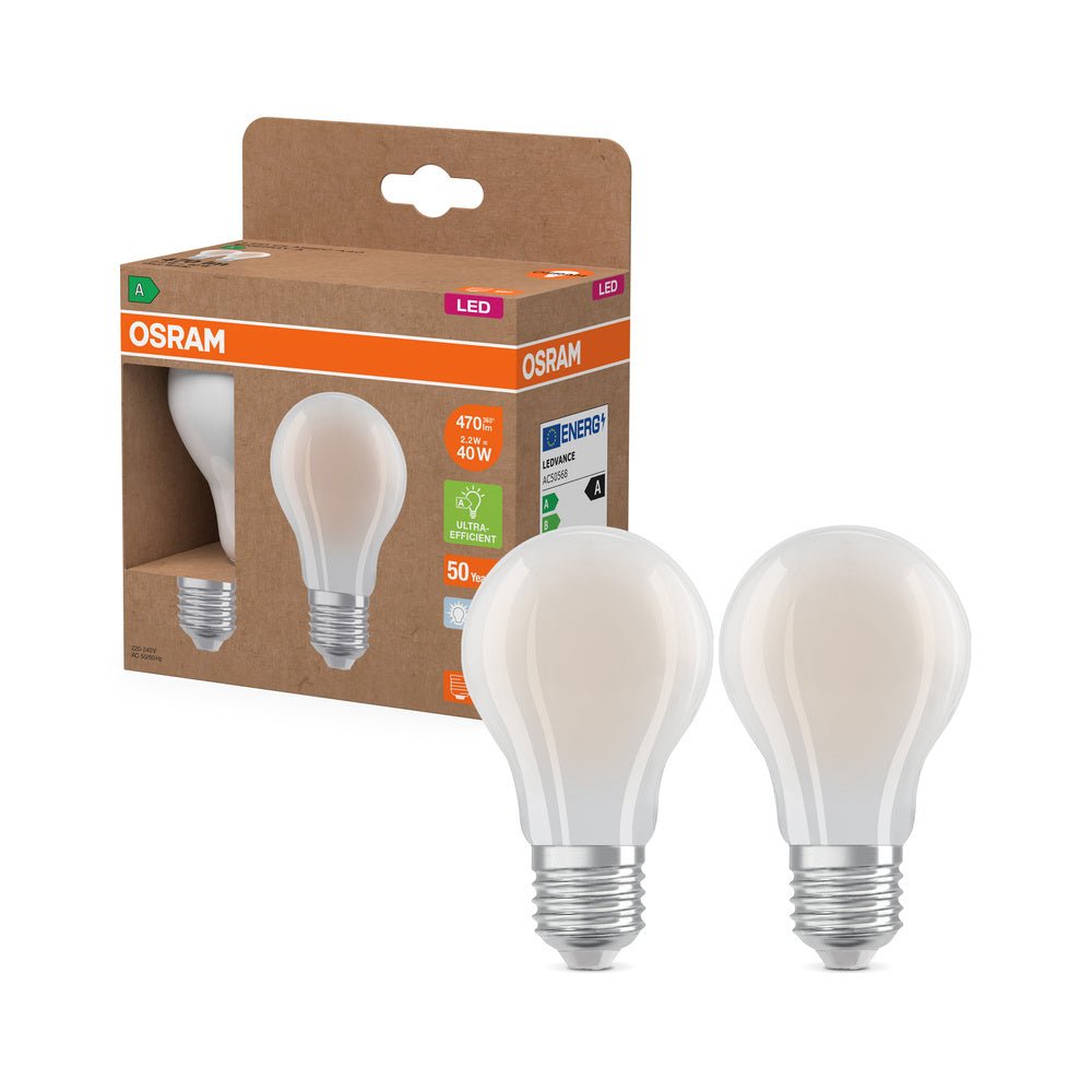 2x účinná LED žárovka matná E27 2.2W CLASSIC A40, studená bílá
