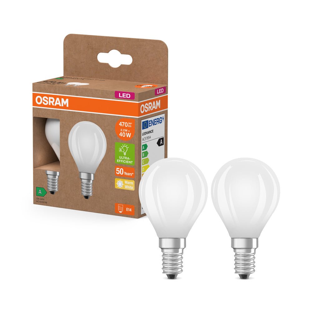 2x účinná LED žárovka matná E27 2.2W CLASSIC P, teplá bílá