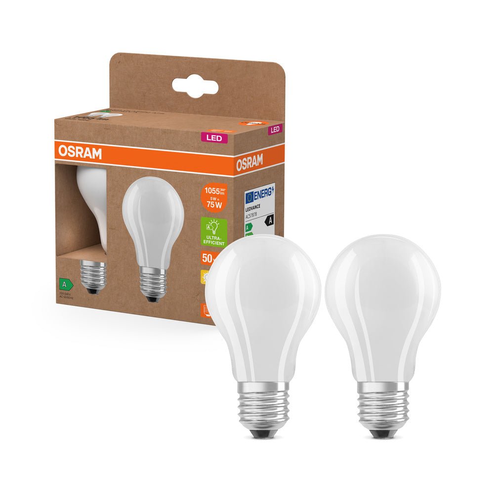 2x účinná LED žárovka matná E27 5W CLASSIC A, teplá bílá