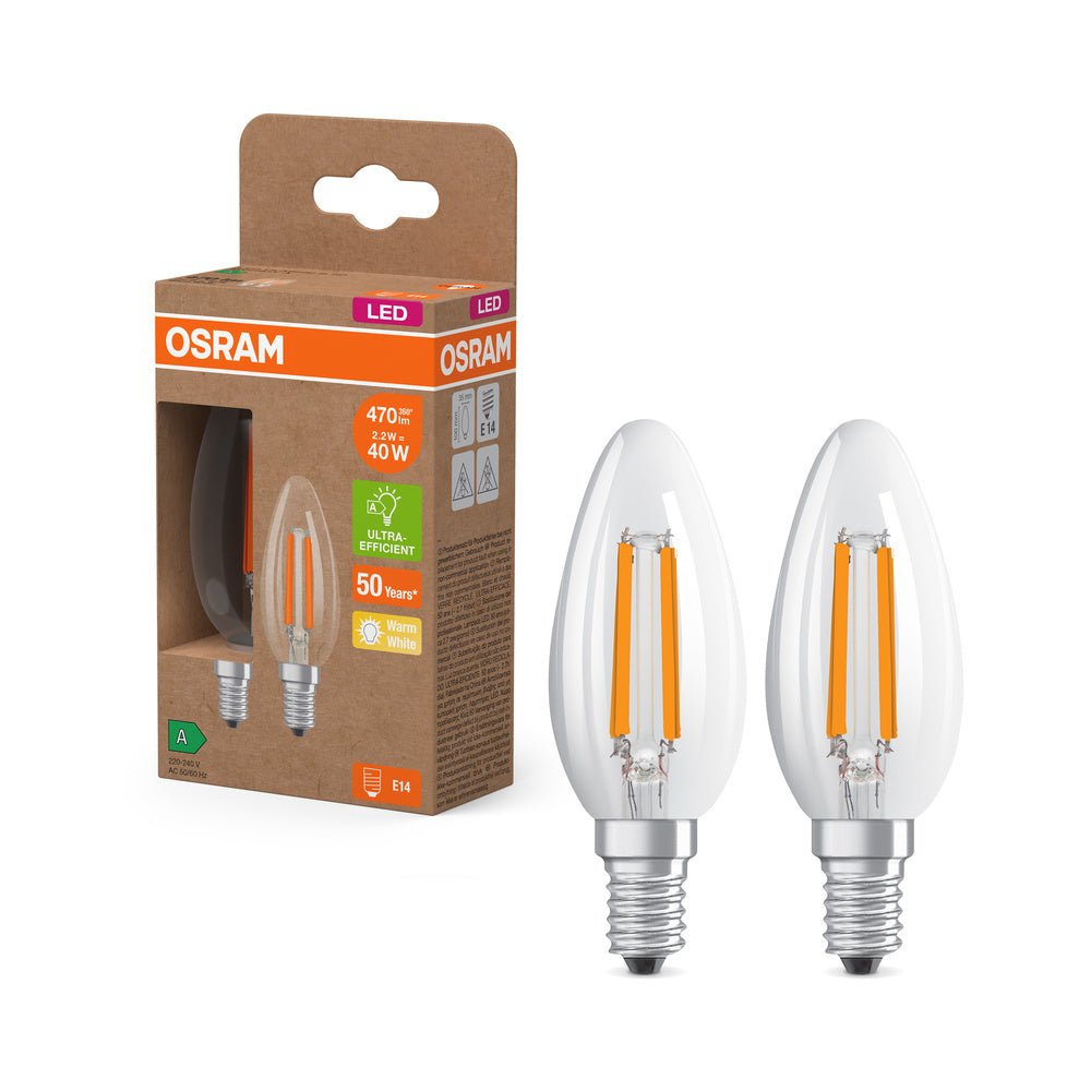 4099854255472 - 2x ultra účinná LED žárovka E14 2.2W CLASSIC B, teplá bílá - Žárovka - LEDVANCE e - shop
