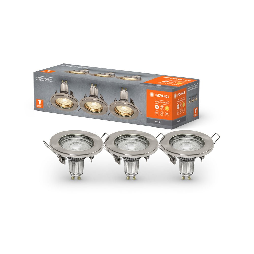 3 ks elegantní mat nikl LED stropní bodovky GU10 2.6W, 2700K