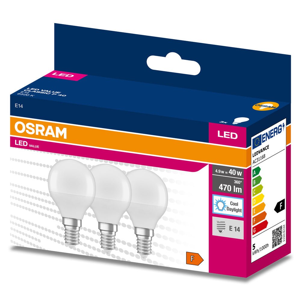 3 ks LED žárovka E14 4.9 W CLASSIC P, studená denní bílá