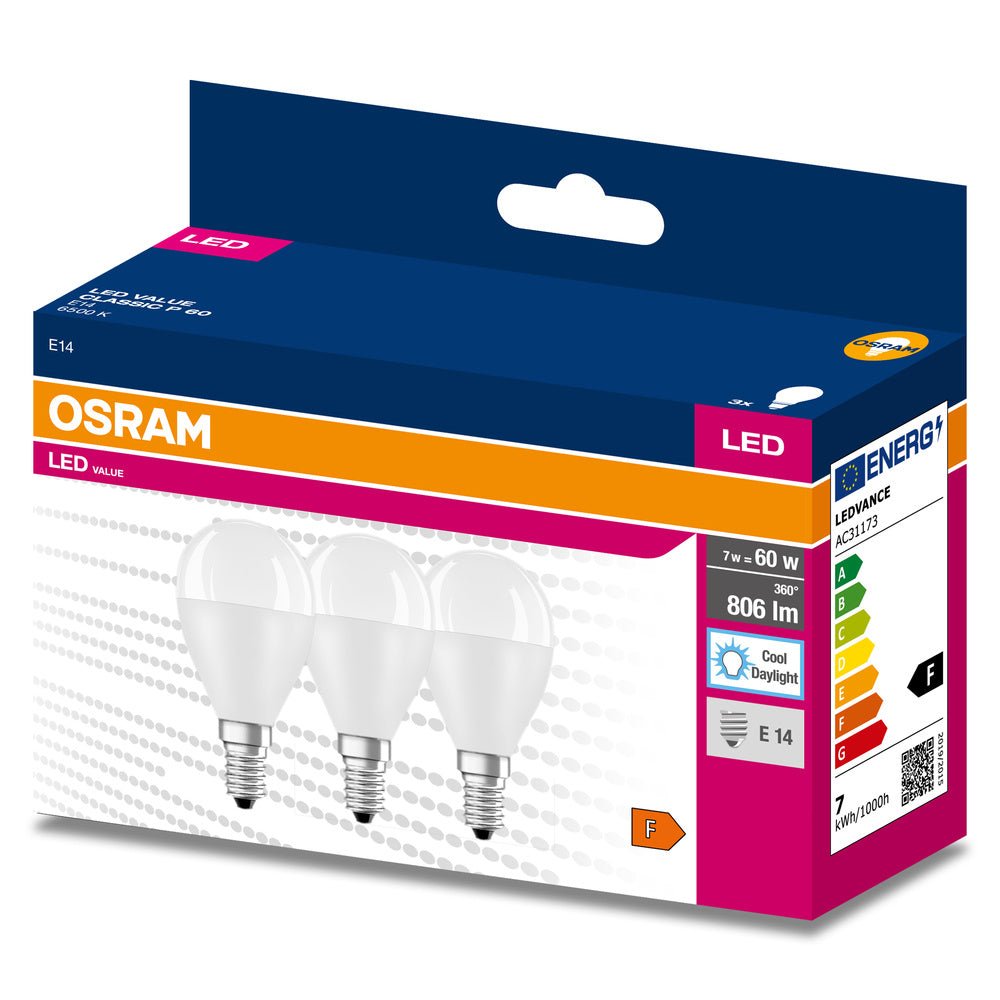 4058075476325 - 3 ks LED žárovka E14 7.5 W CLASSIC P, studená denní bílá - Žárovka - LEDVANCE e - shop