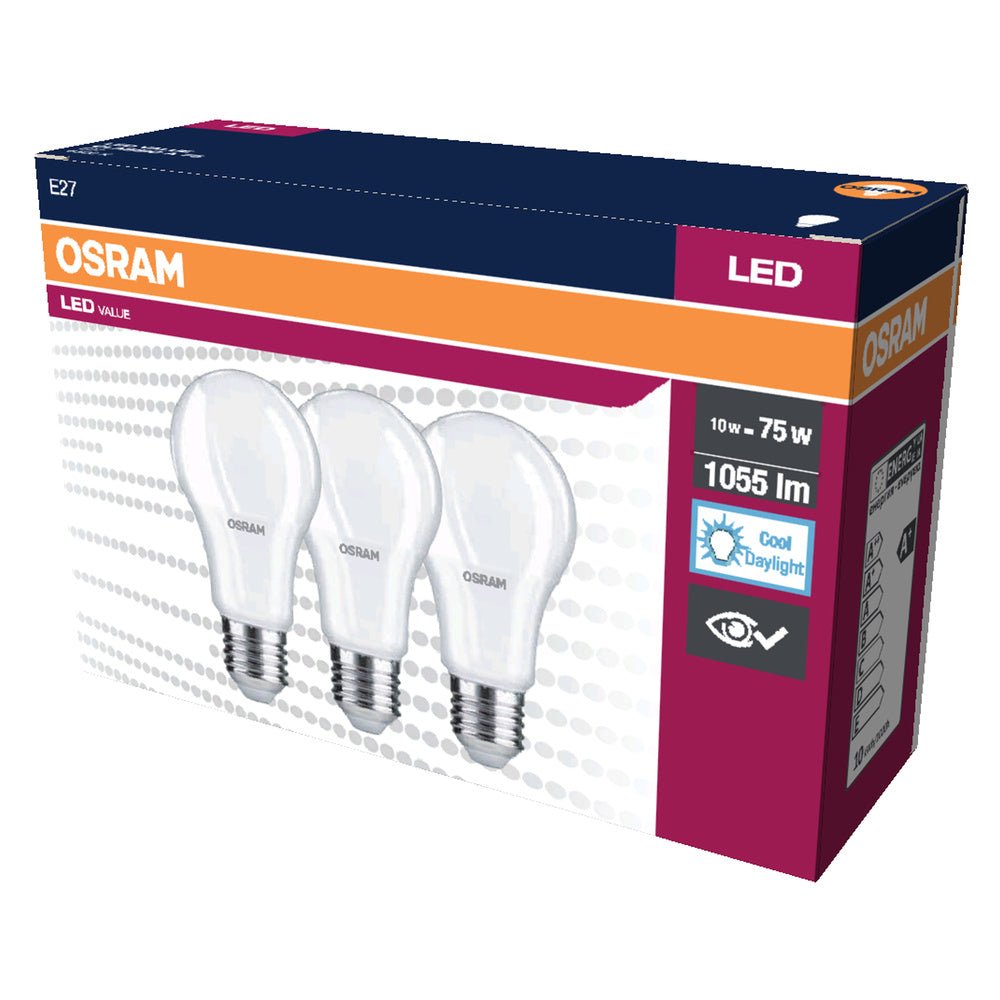 3 ks LED žárovka E27 10 W CLASSIC A, studená denní bílá