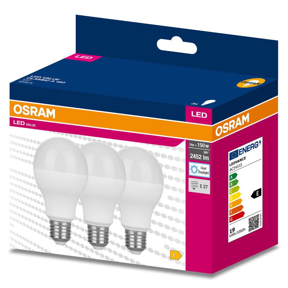 3 ks LED žárovka E27 19 W CLASSIC A, studená denní bílá