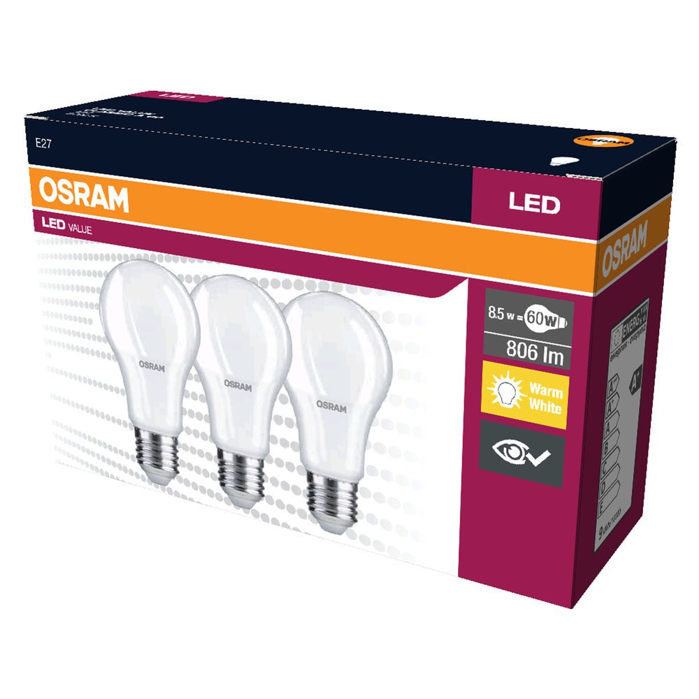 3 ks LED žárovka E27 8.5 W CLASSIC A, teplá bílá