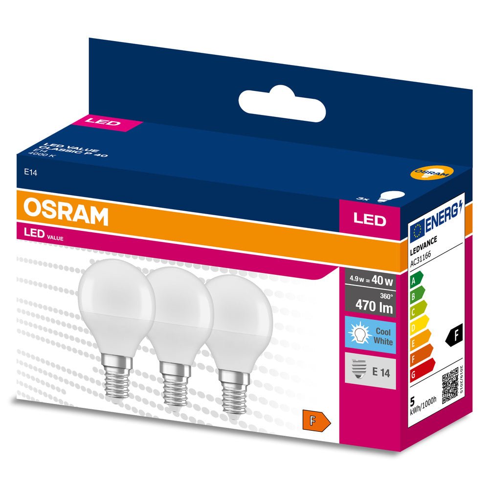 3 ks matná LED žárovka E14 4.9 W CLASSIC P, studená bílá