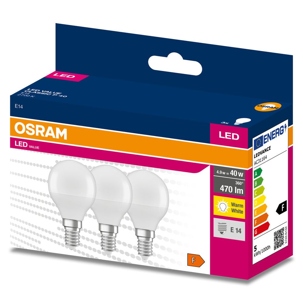 3 ks matná LED žárovka E14 4.9 W CLASSIC P, teplá bílá