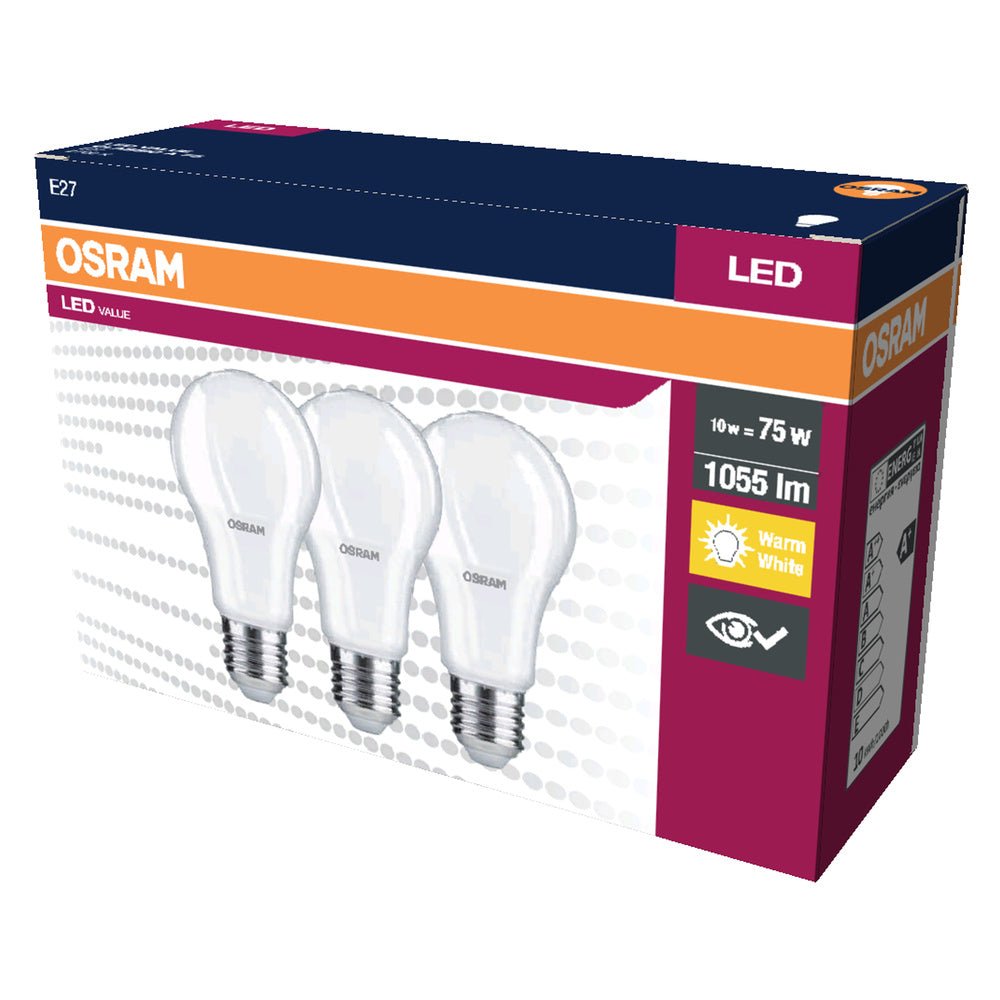 3 ks matná LED žárovka E27 10 W 1055 lm CLASSIC A, teplá bílá