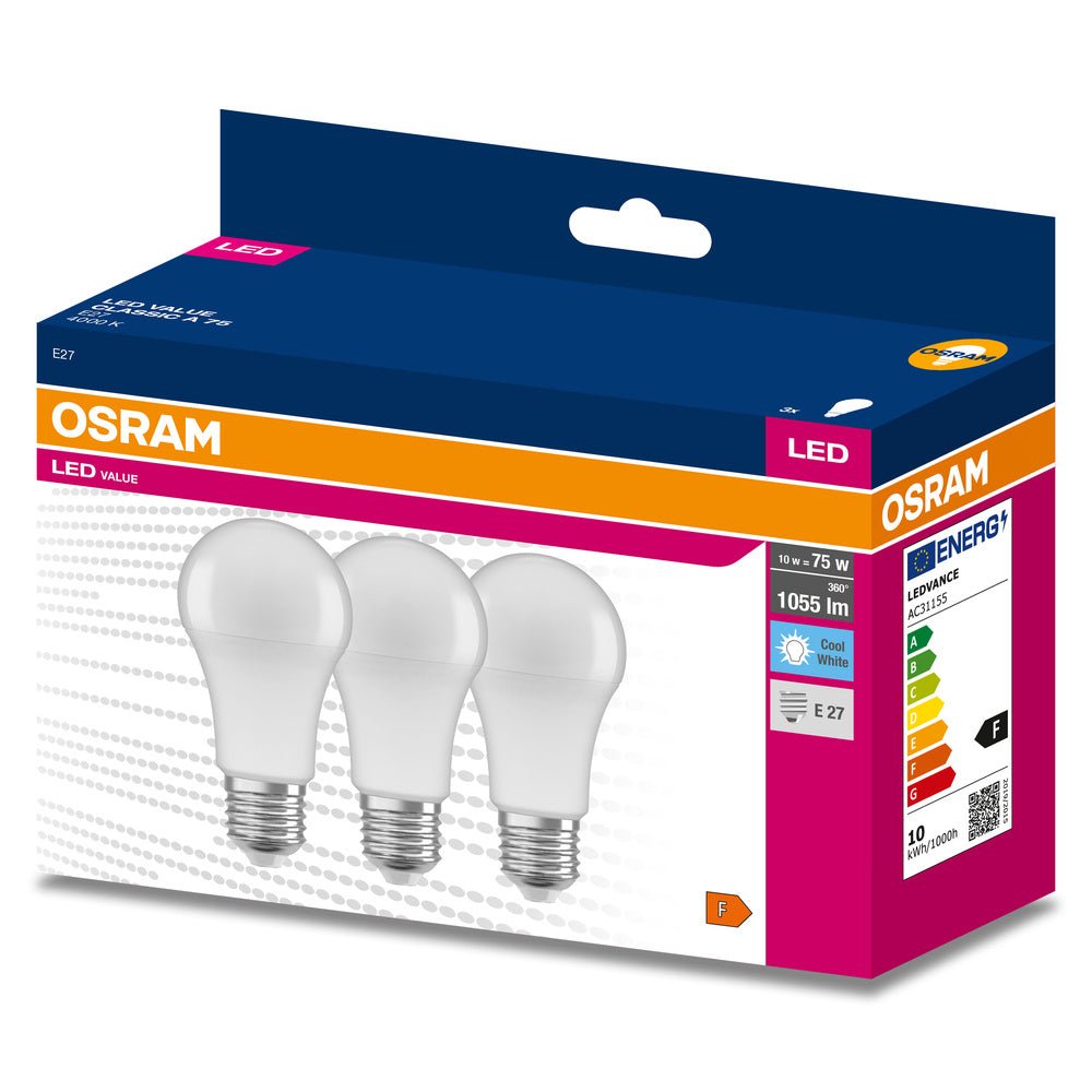 3 ks matná LED žárovka E27 10 W CLASSIC A, studená bílá