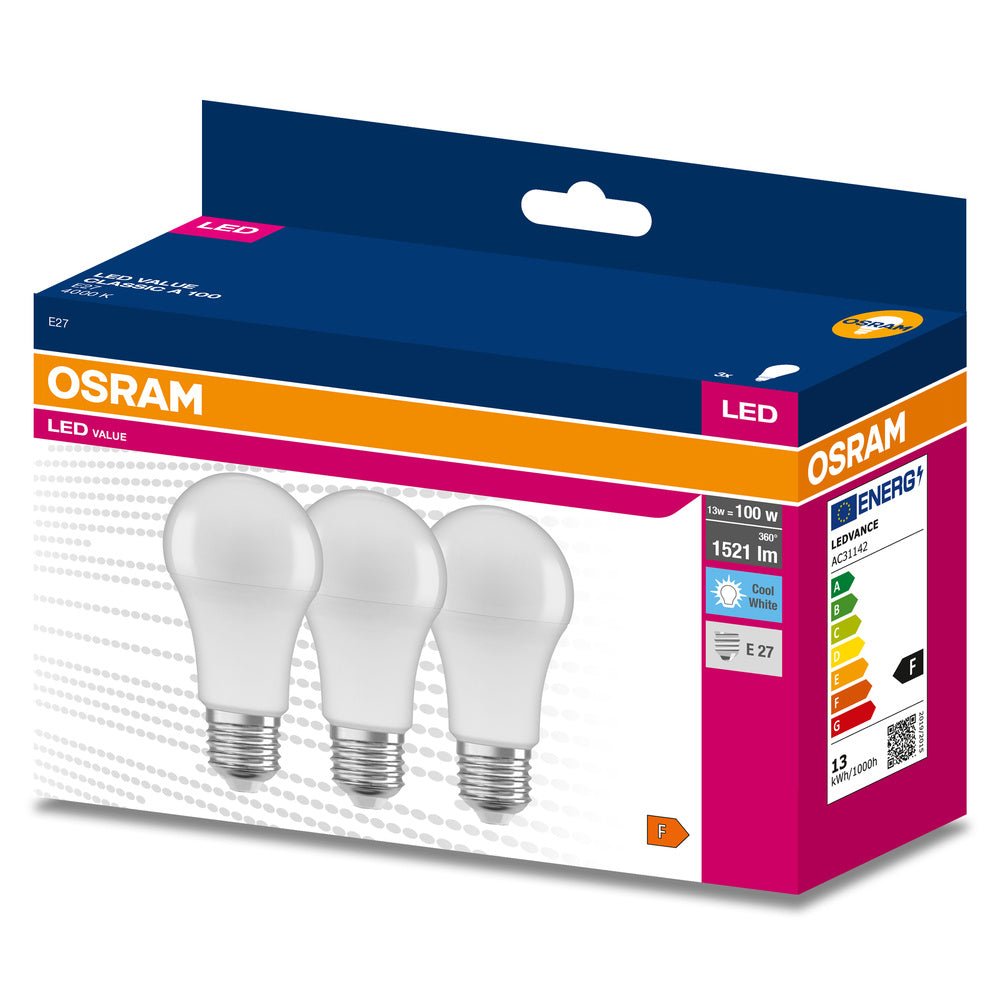 3 ks matná LED žárovka E27 13 W CLASSIC A, studená bílá