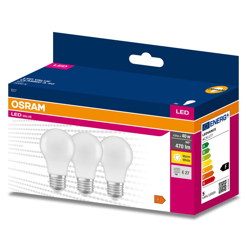 3 ks matná LED žárovka E27 4.9 CLASSIC A, teplá bílá