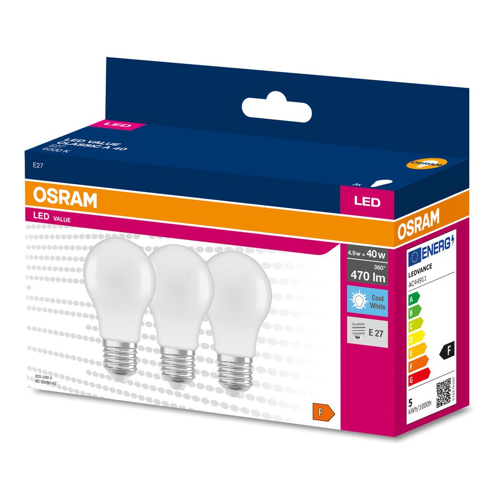 3 ks matná LED žárovka E27 4.9 W CLASSIC A, studená bílá