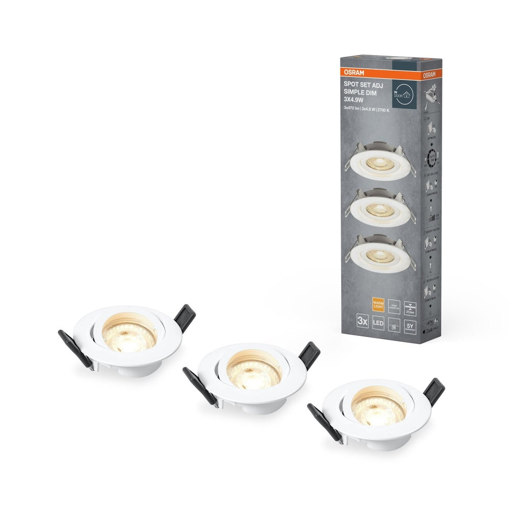 3 ks stmívatelné LED stropní bodovky 5W bílé, teplá bíla OSRAM