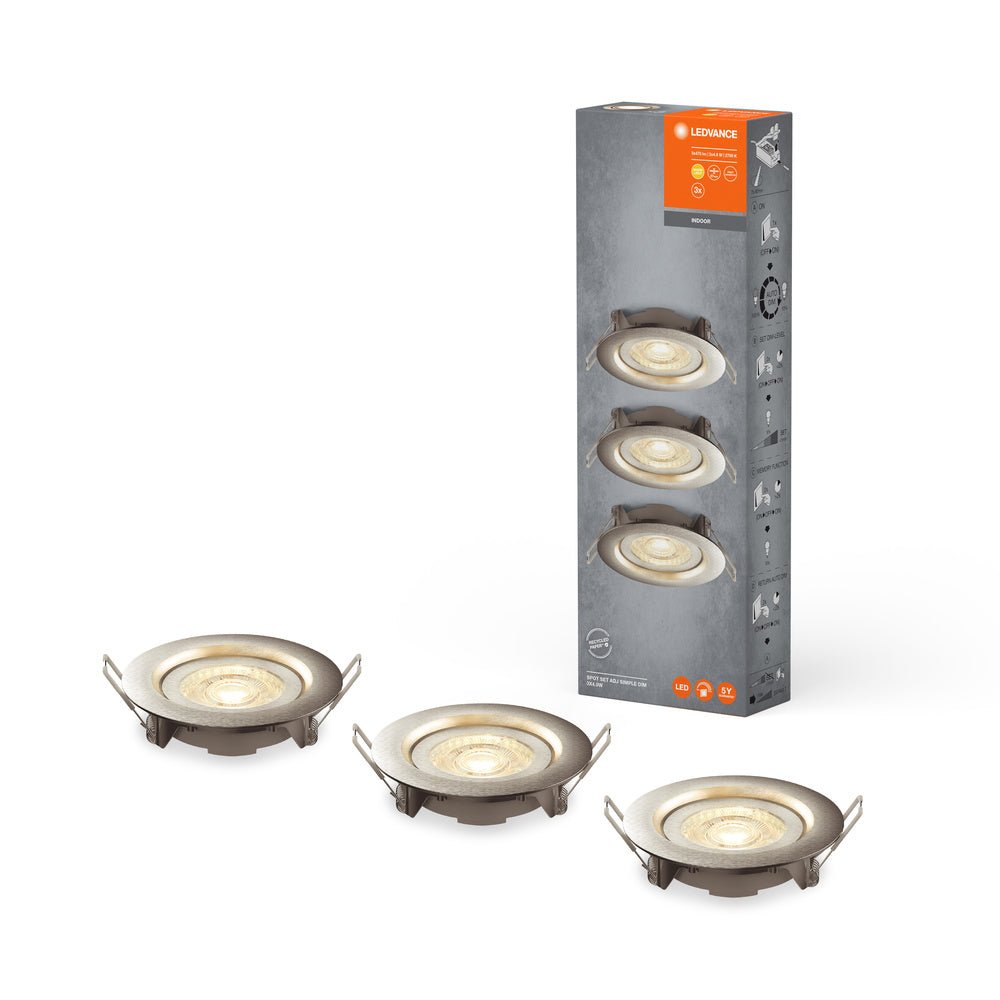 4058075617766 - 3 ks stmívatelné LED stropní bodovky 5W šedé, teplá bíla - Podhledové svítidlo - LEDVANCE e - shop