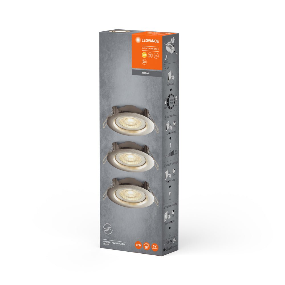 4058075617766 - 3 ks stmívatelné LED stropní bodovky 5W šedé, teplá bíla - Podhledové svítidlo - LEDVANCE e - shop