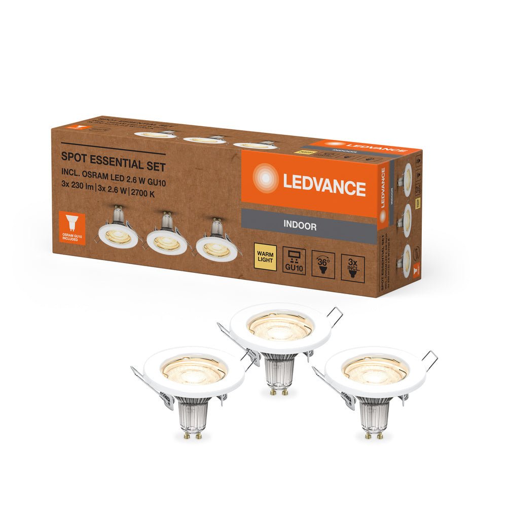 3 ks stříbrné LED podhledové svítidlo ESSENTIAL SET, teplá bílá