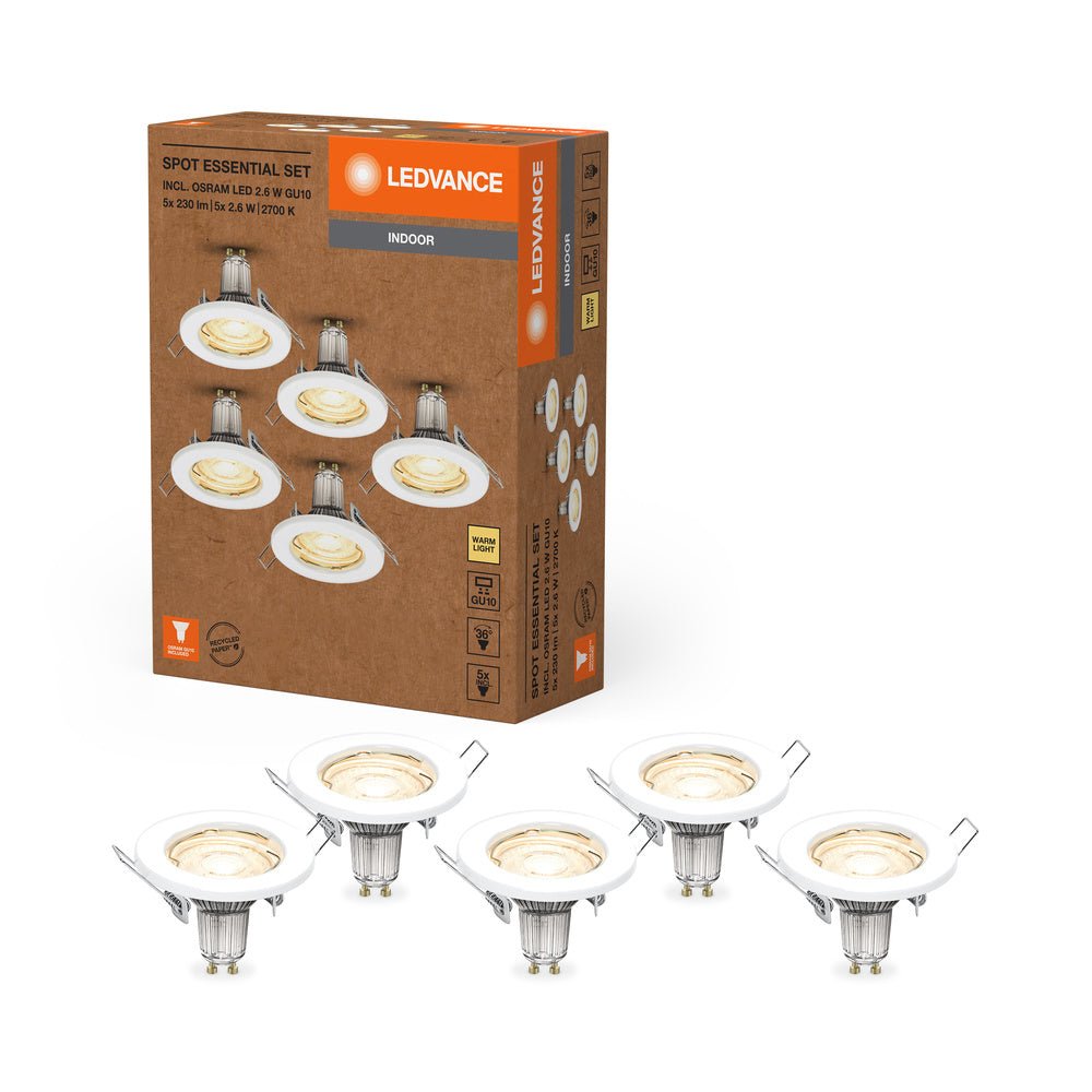 5 ks bílé LED podhledové svítidlo ESSENTIAL SET, teplá bílá