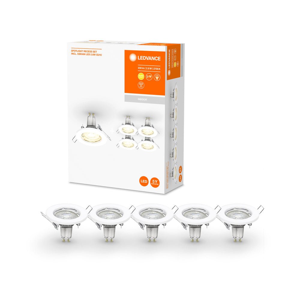 5x bílá bodovka GU10 2.6W SPOTLIGHT, teplá bílá