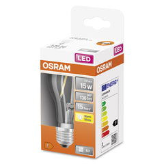 Průhledná LED žárovka E27 1,5 W CLASSIC A, teplá bílá