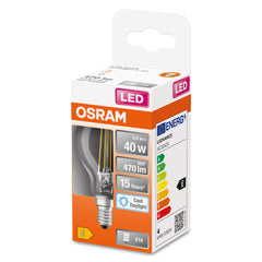 Průhledná LED mini žárovka E14 4 W CLASSIC P, studená denní bílá