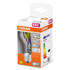 Průhledná LED žárovka E27 4 W CLASSIC A, studená denní bílá