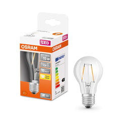 Průhledná LED žárovka E27 1,5 W CLASSIC A, teplá bílá