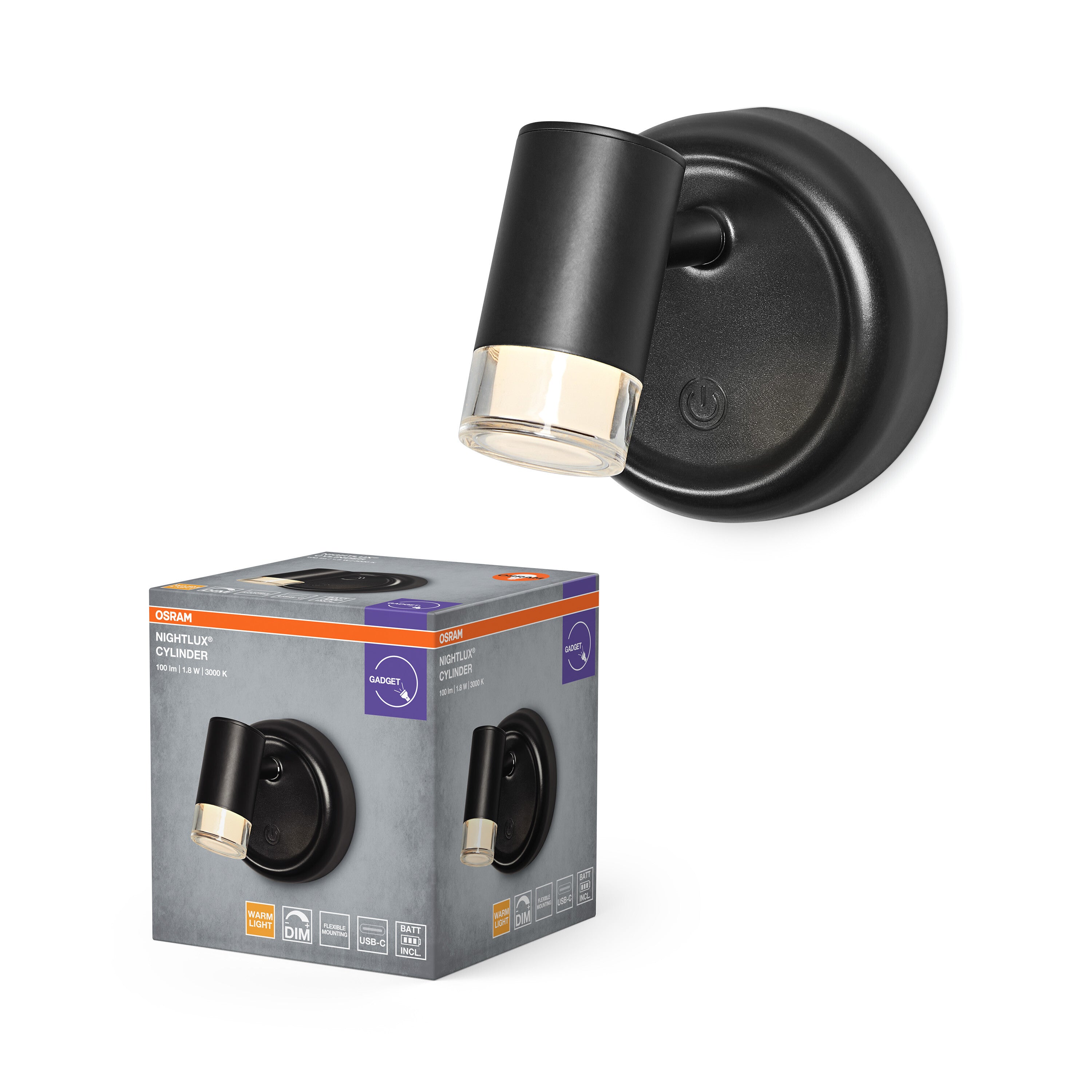 4099854478918 - Orientační svítidlo NIGHTLUX® Cylinder, černá, teplá bílá - Orientační svítidlo - LEDVANCE e-shop