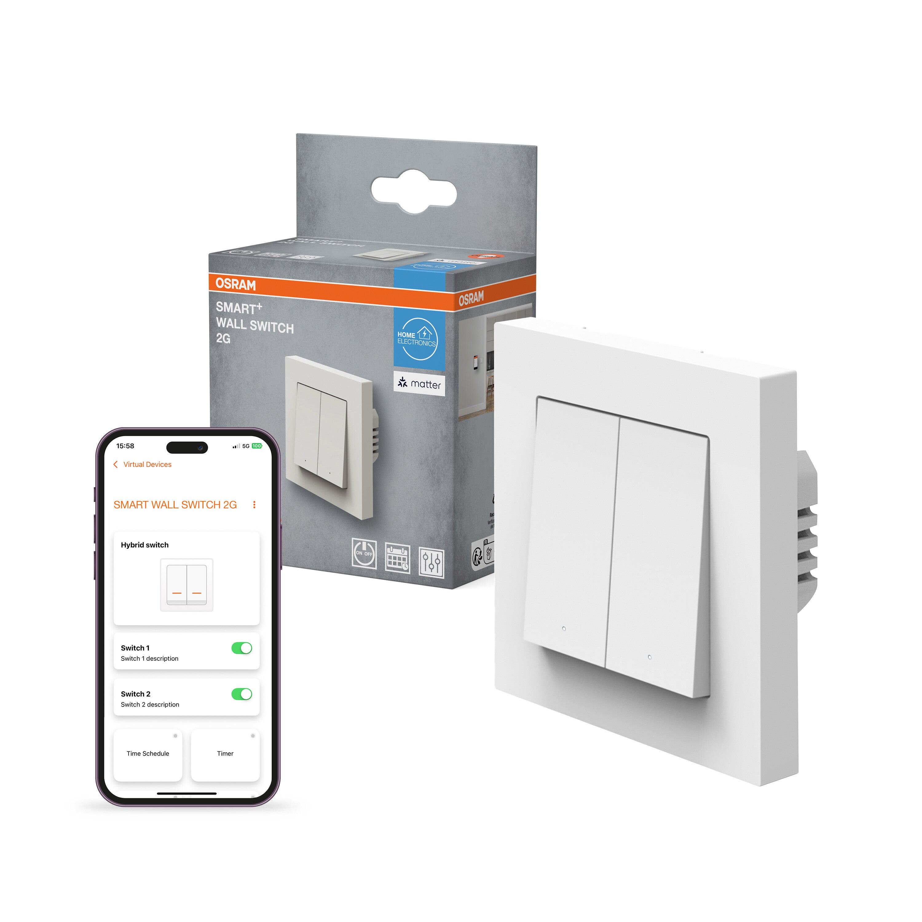 4058075849921 - Chytrý nástěnný spínač Matter přes WiFi bílá (2kanálový) - Chytrý ovladač - LEDVANCE e-shop