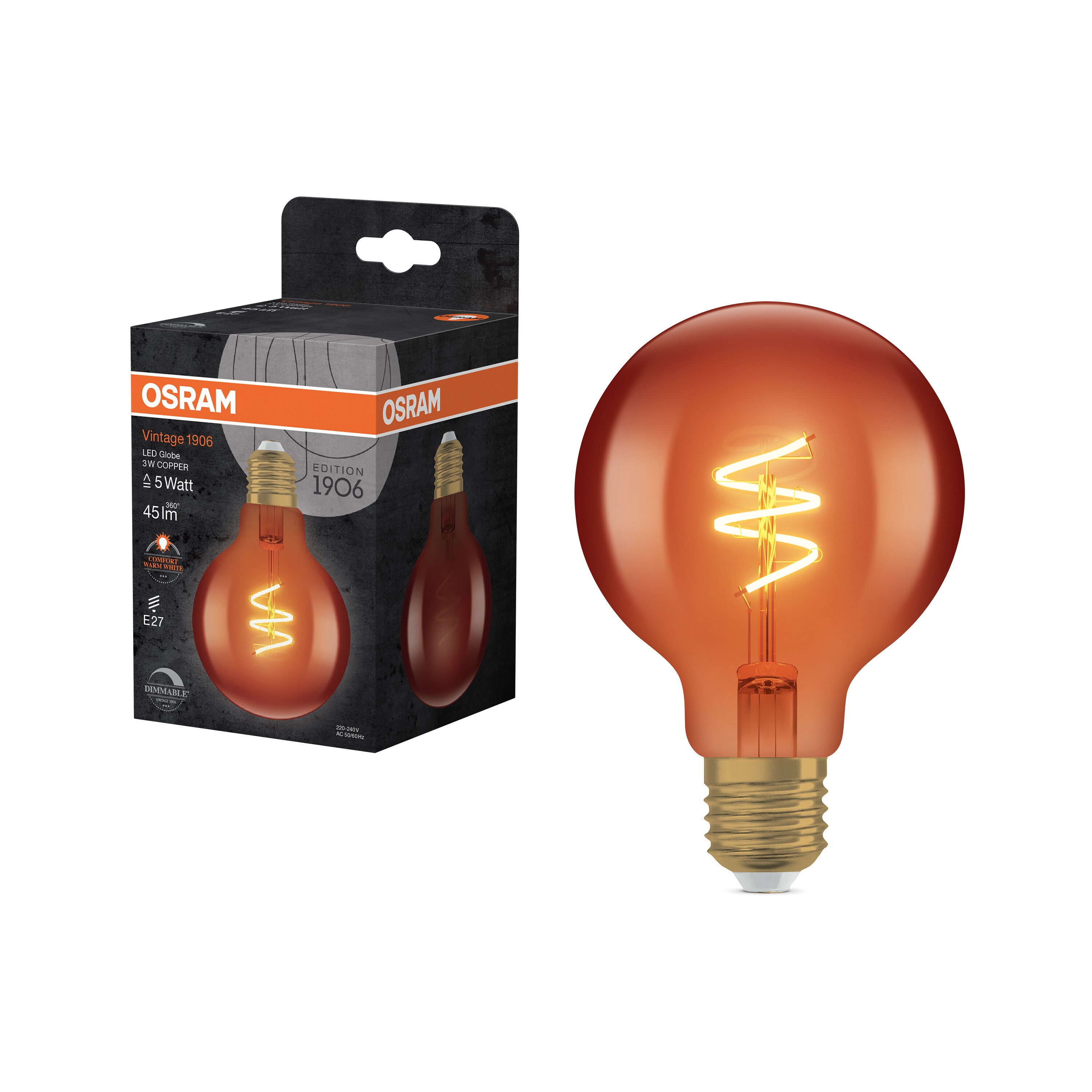 4099854586361 - Stmívatelná LED žárovka E27 3 W Vintage 1906 Globe, teplá bílá, Měď - Žárovka - LEDVANCE e-shop