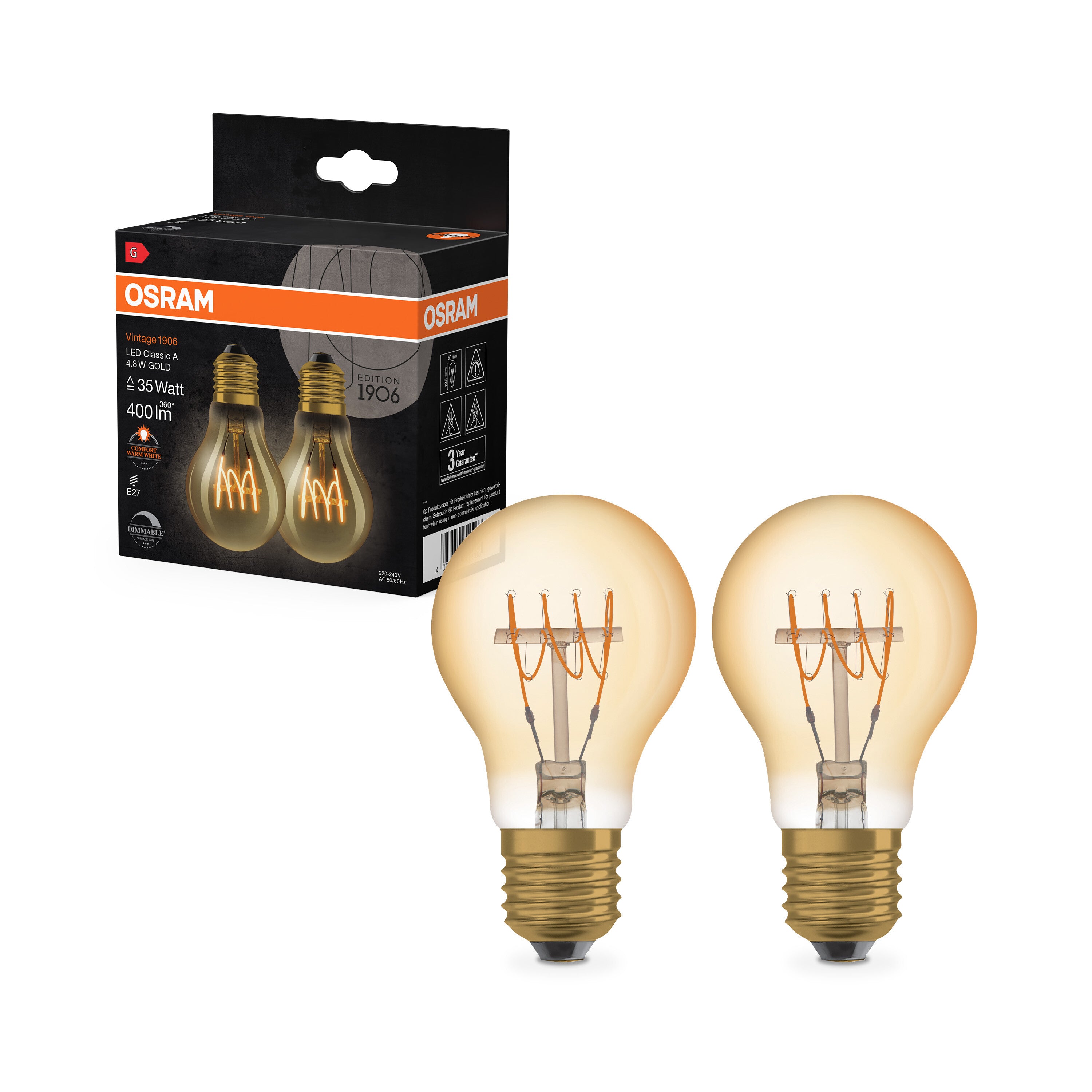 4099854606908 - Stmívatelná LED žárovka E27 4,8 W Vintage 1906, teplá bílá - Žárovka - LEDVANCE e-shop