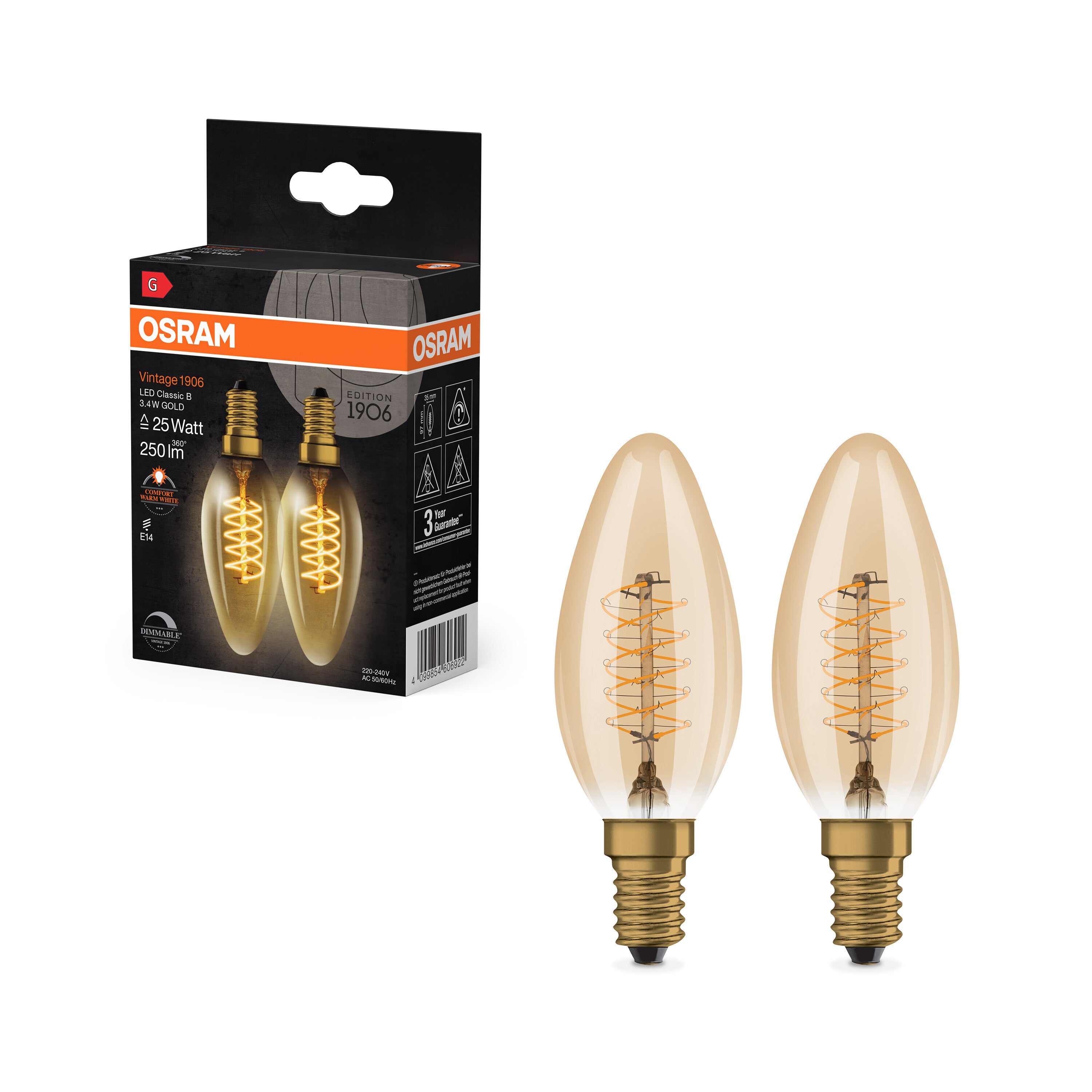 4099854606922 - Stmívatelná LED žárovka E14 3,4 W Vintage 1906, teplá bílá - Žárovka - LEDVANCE e-shop