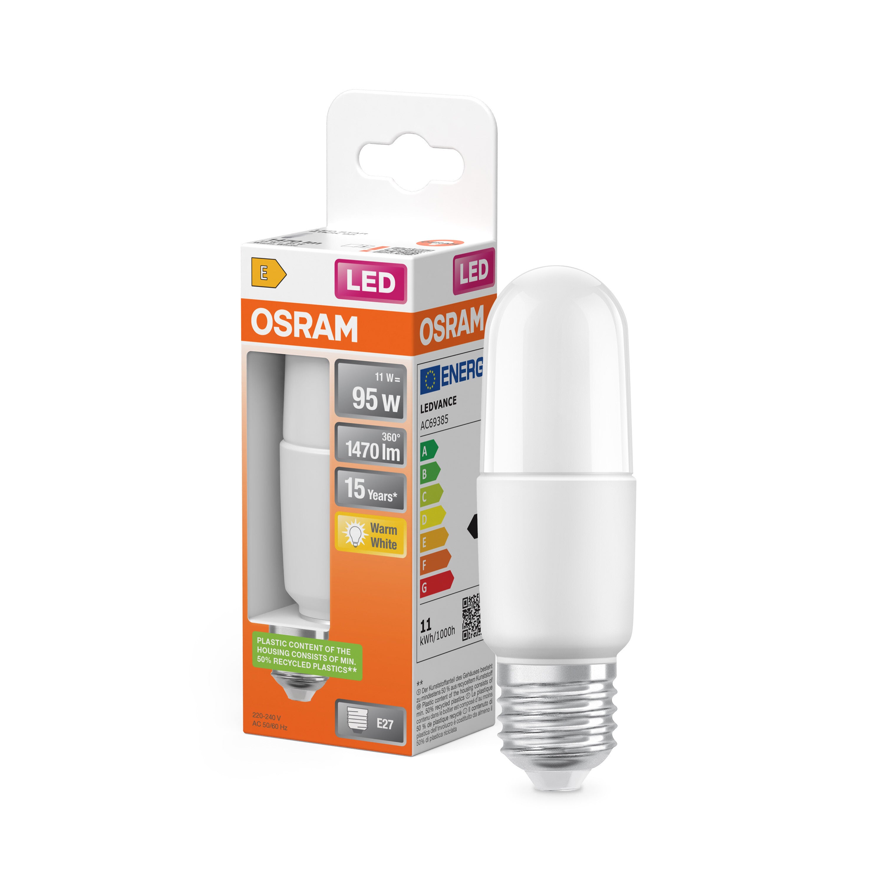 4099854480393 - Matná LED žárovka E27 11 W PCR CLASSIC, teplá bílá (E) - Žárovka - LEDVANCE e-shop