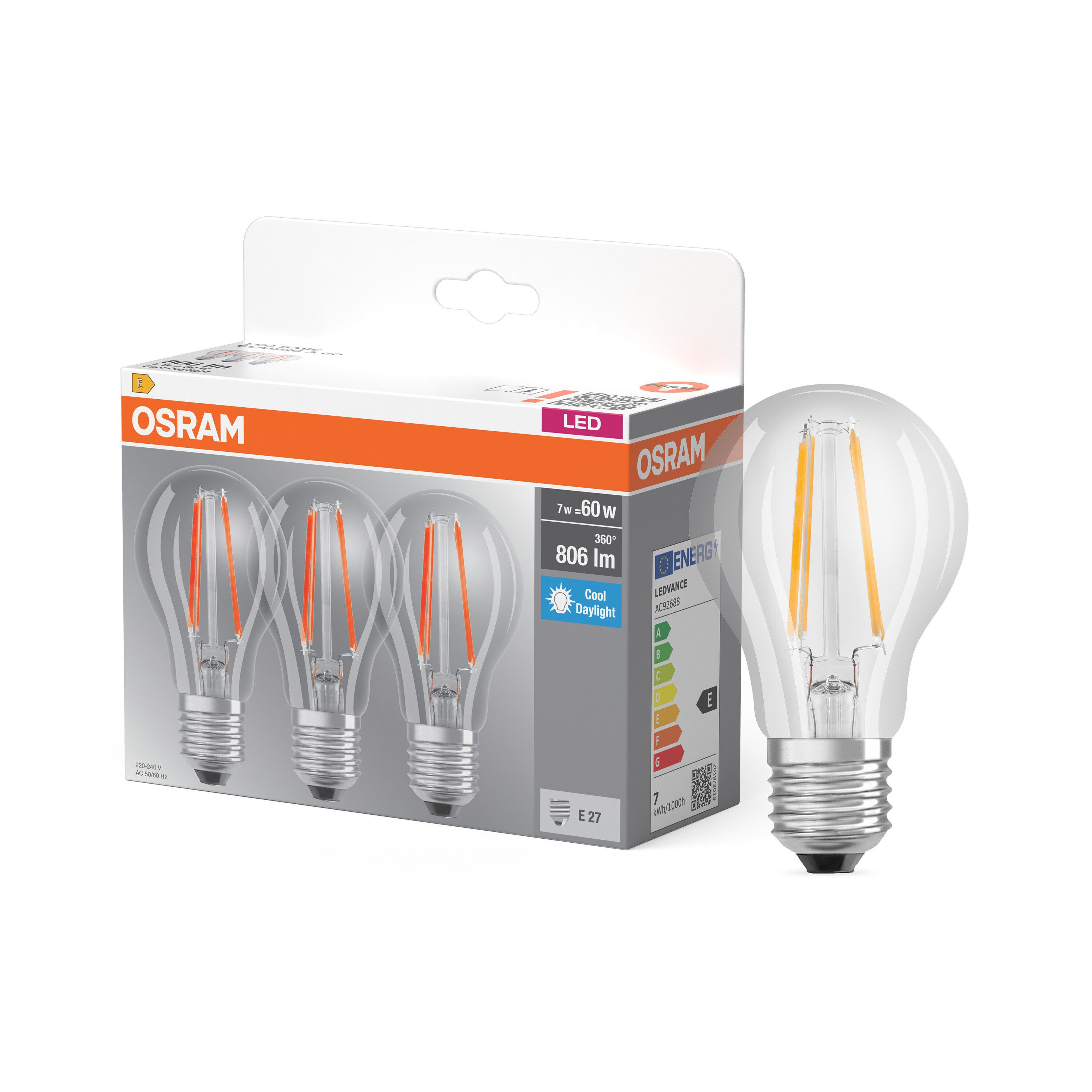 4099854514173 - Průhledná LED žárovka E27 7 W CLASSIC A, studená bílá - Žárovka - LEDVANCE e-shop