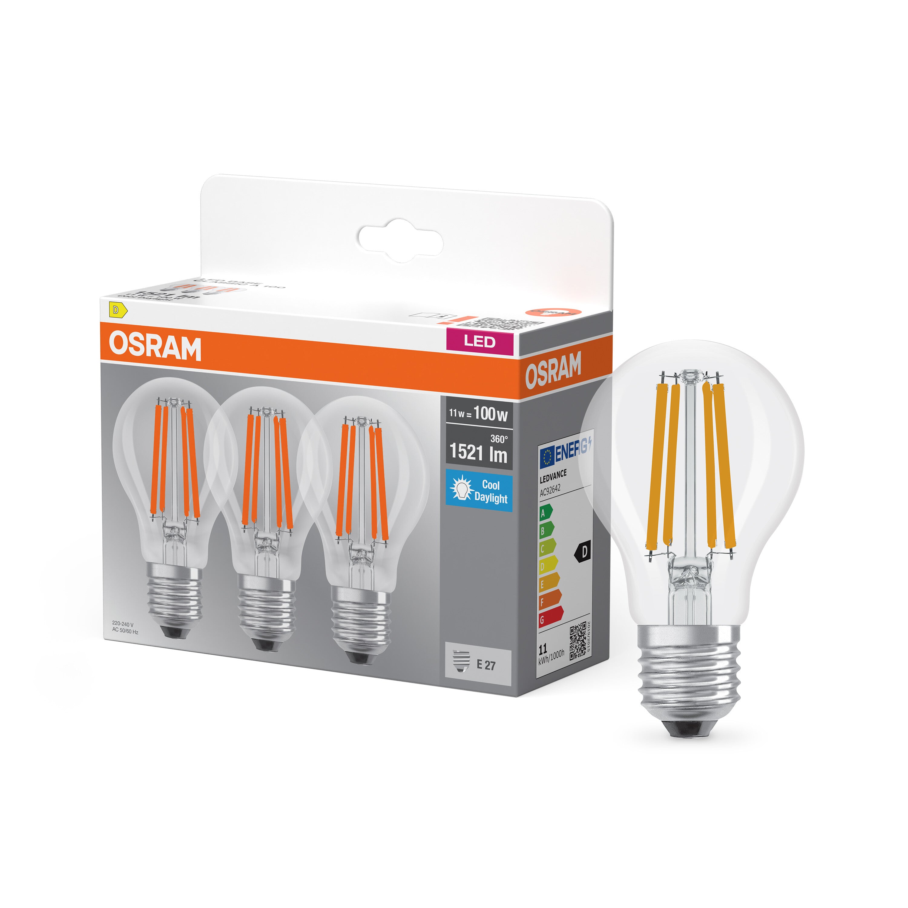 4099854514197 - Průhledná LED žárovka E27 11 W CLASSIC A, studená bílá (100 W) - Žárovka - LEDVANCE e-shop