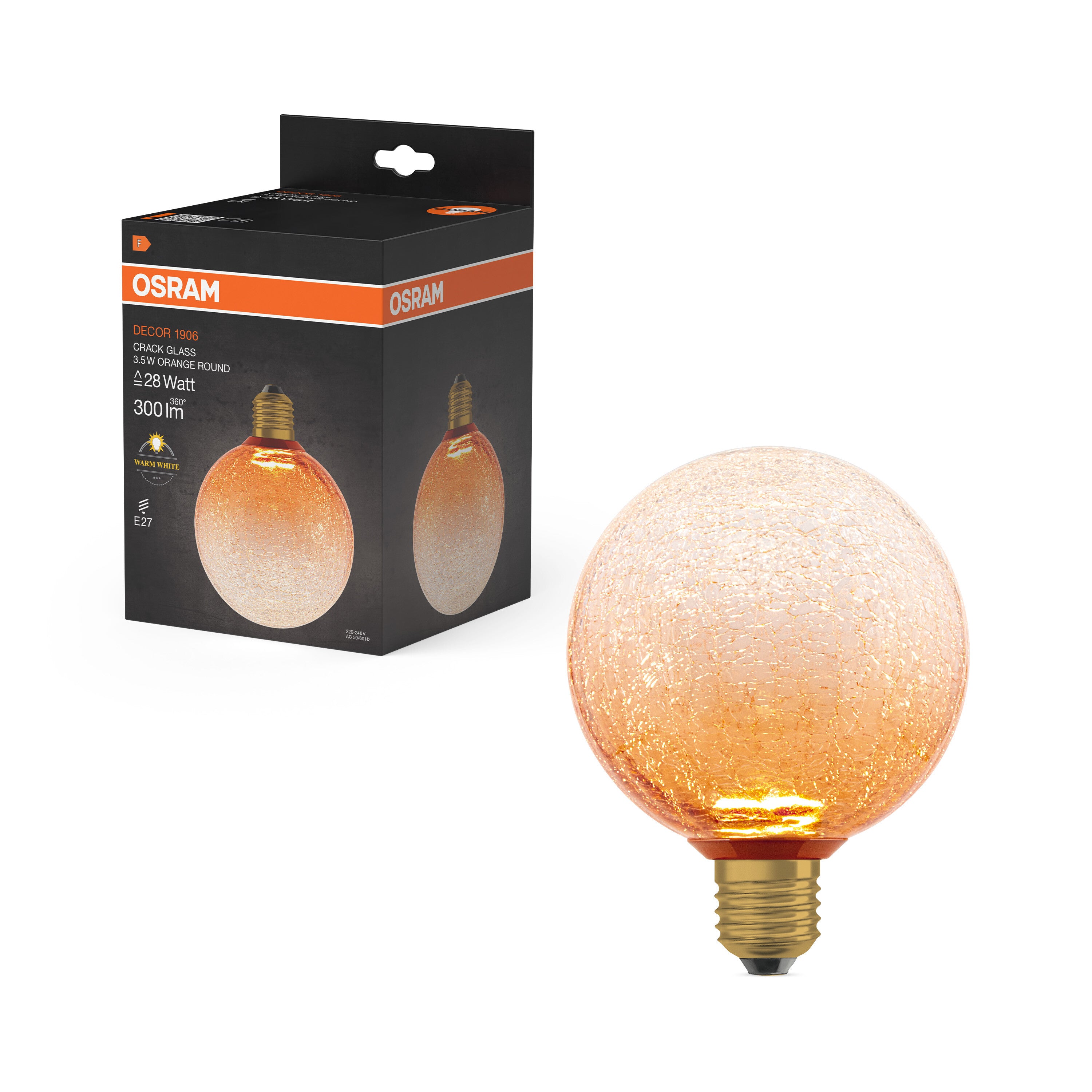 4099854608407 - Matná LED žárovka E27 3,5 W DECOR LAMP, oranžová, praskané kulatá - Žárovka - LEDVANCE e-shop