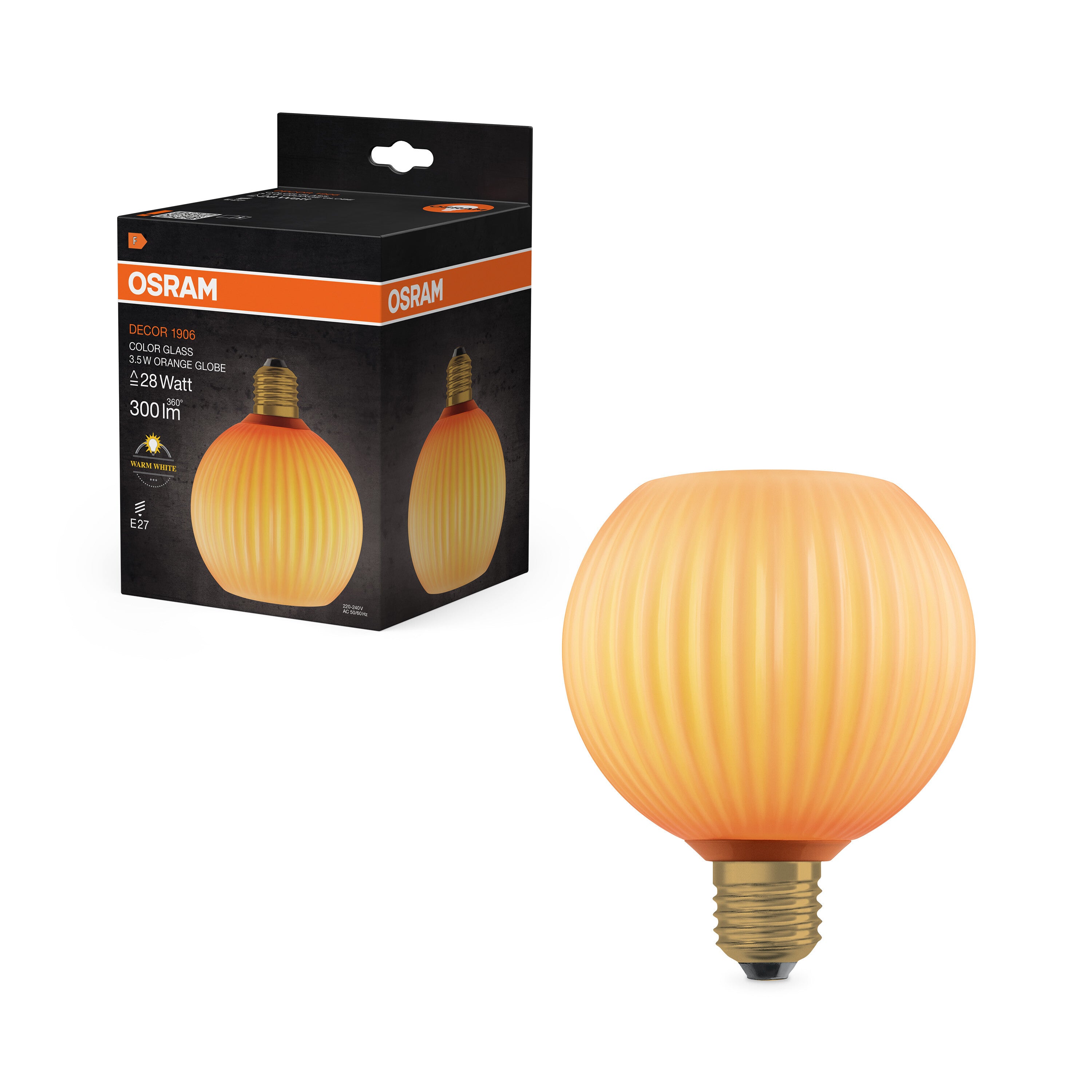 4099854608872 - Matná LED žárovka E27 3,5 W DECOR LAMP, oranžová, barevná kulatá - Žárovka - LEDVANCE e-shop